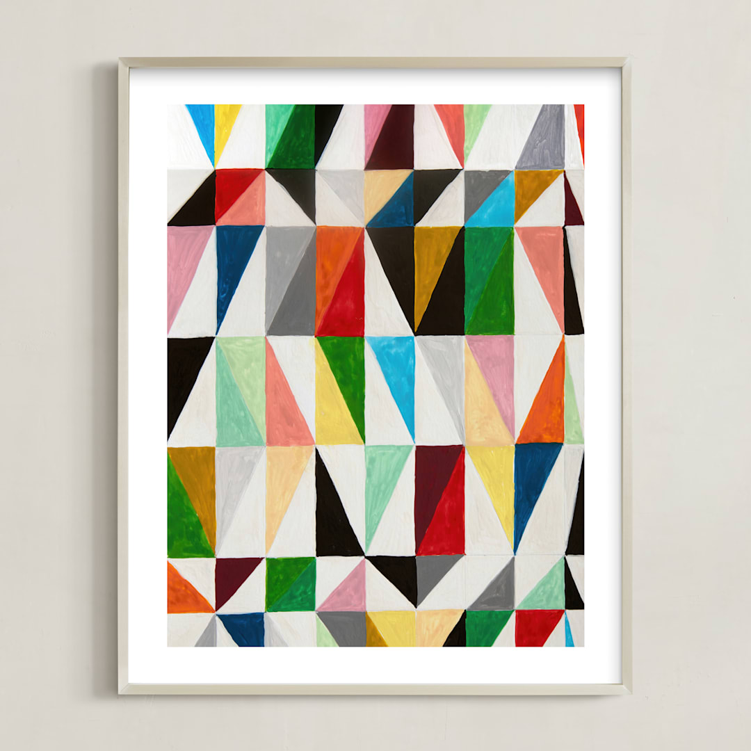 "Triangle Grid" - Art Print in Bone by Jane Clark - Framed