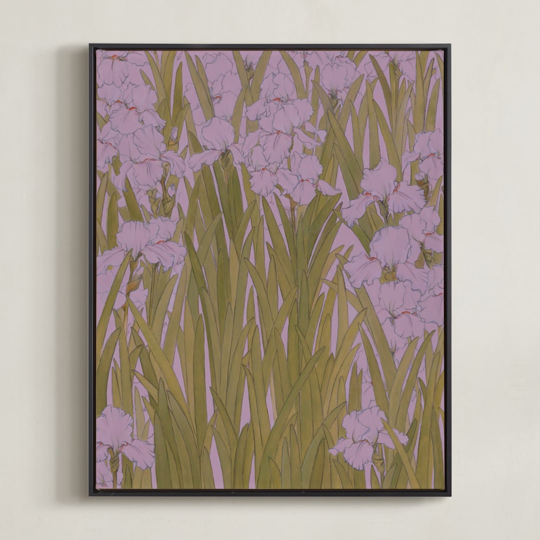 "Iris Garden" - Art Print in Dusty Lavender by Britt Friesell - Framed Canvas
