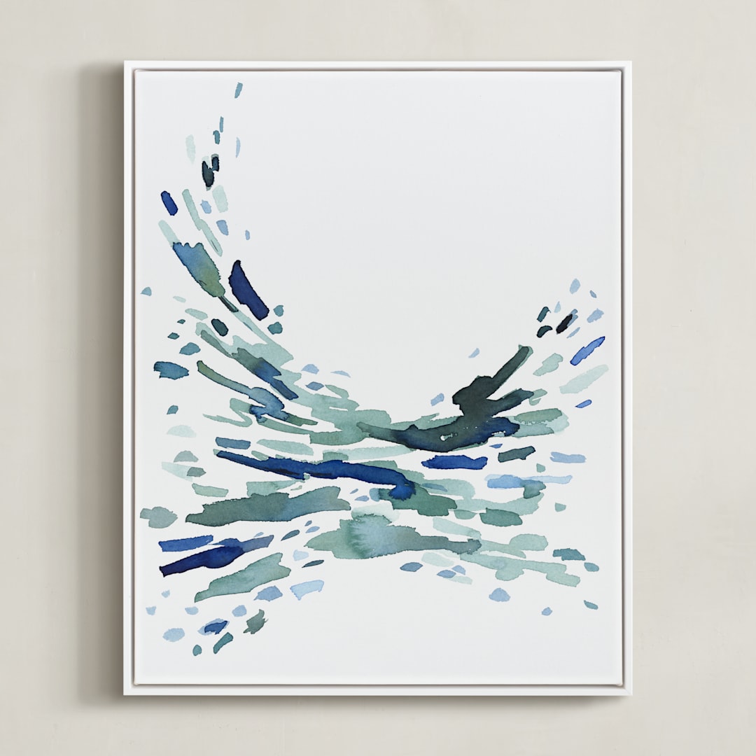 "Softly Swept" - Art Print in Green Blue by Katie Craig - Framed Canvas