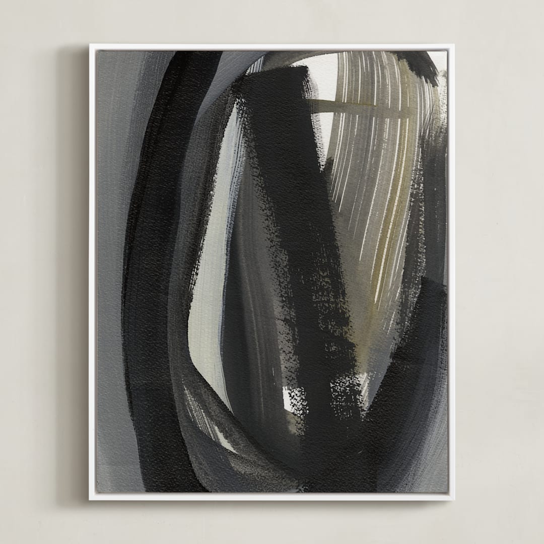"Olive" - Art Print in Grey by Angela Simeone - Framed Canvas