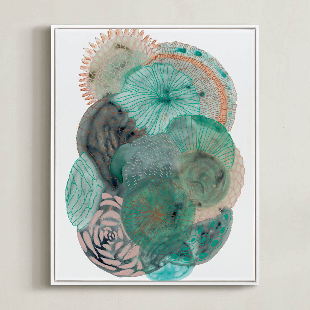 "Grey Thoughts" - Art Print in Teal by Maggie Ramirez Burns - Framed Canvas