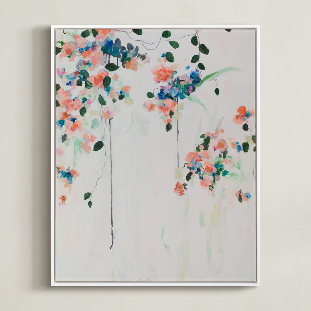 "Cascade" - Art Print in Coral by Sonal Nathwani - Framed Canvas