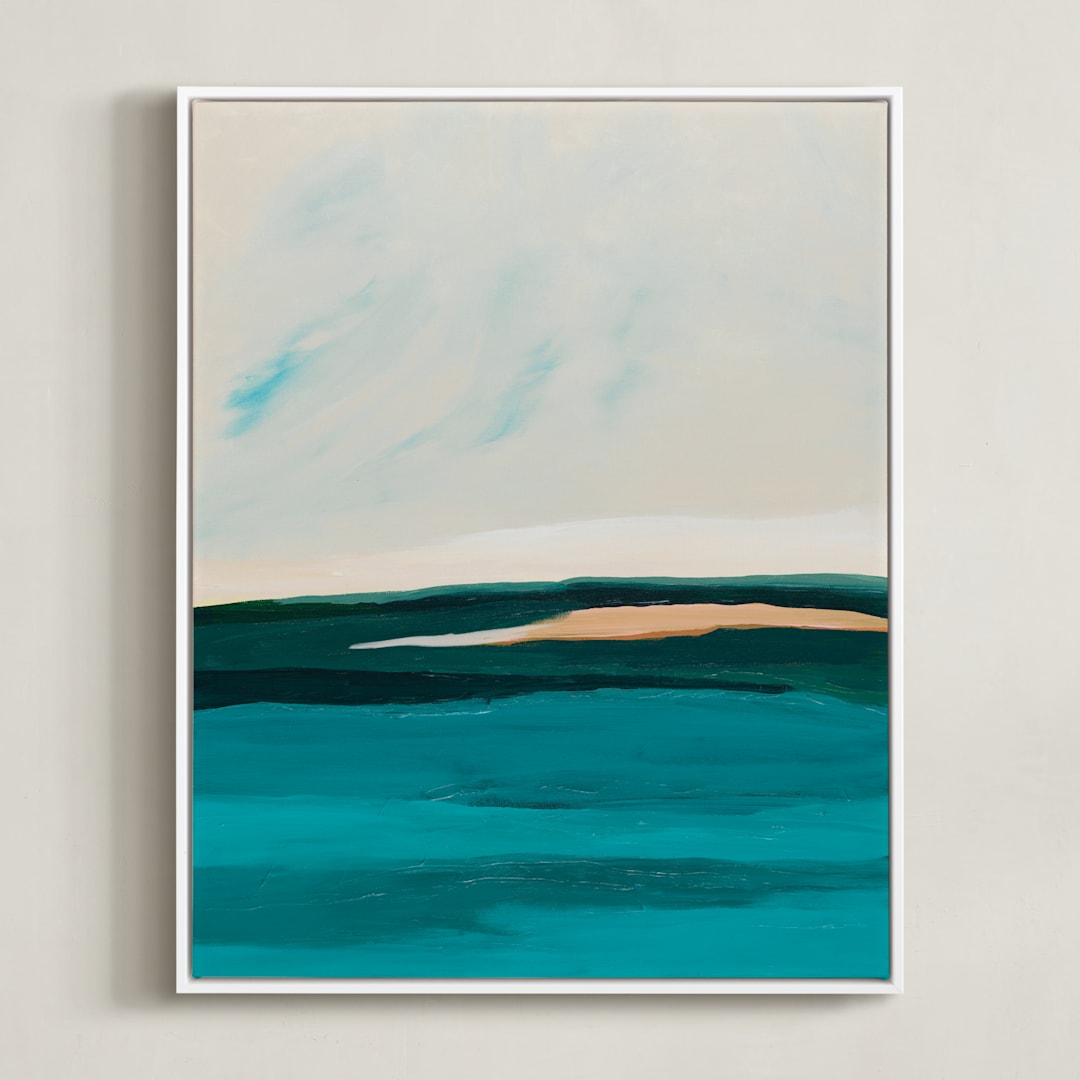 "Hawaiian Reef Abstract Painting" - Art Print in turquoise blue by Caryn Owen - Framed Canvas