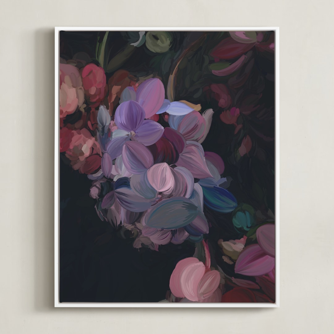 "Midnight Petals" - Art Print in Midnight Plum by Amy Hall - Framed Canvas