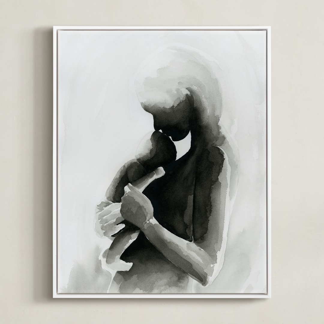 "Every Mother Counts Mother and Baby" - Art Print in Calming Grey by Kate Ahn - Framed Canvas