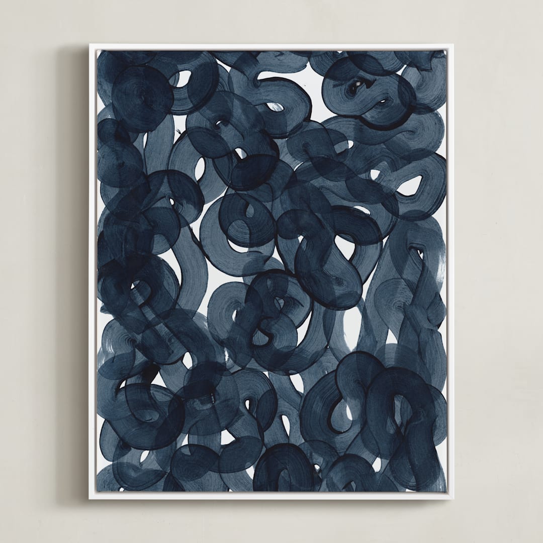 "Indigo Ink" - Art Print in Indigo by Erin McCluskey Wheeler - Framed Canvas