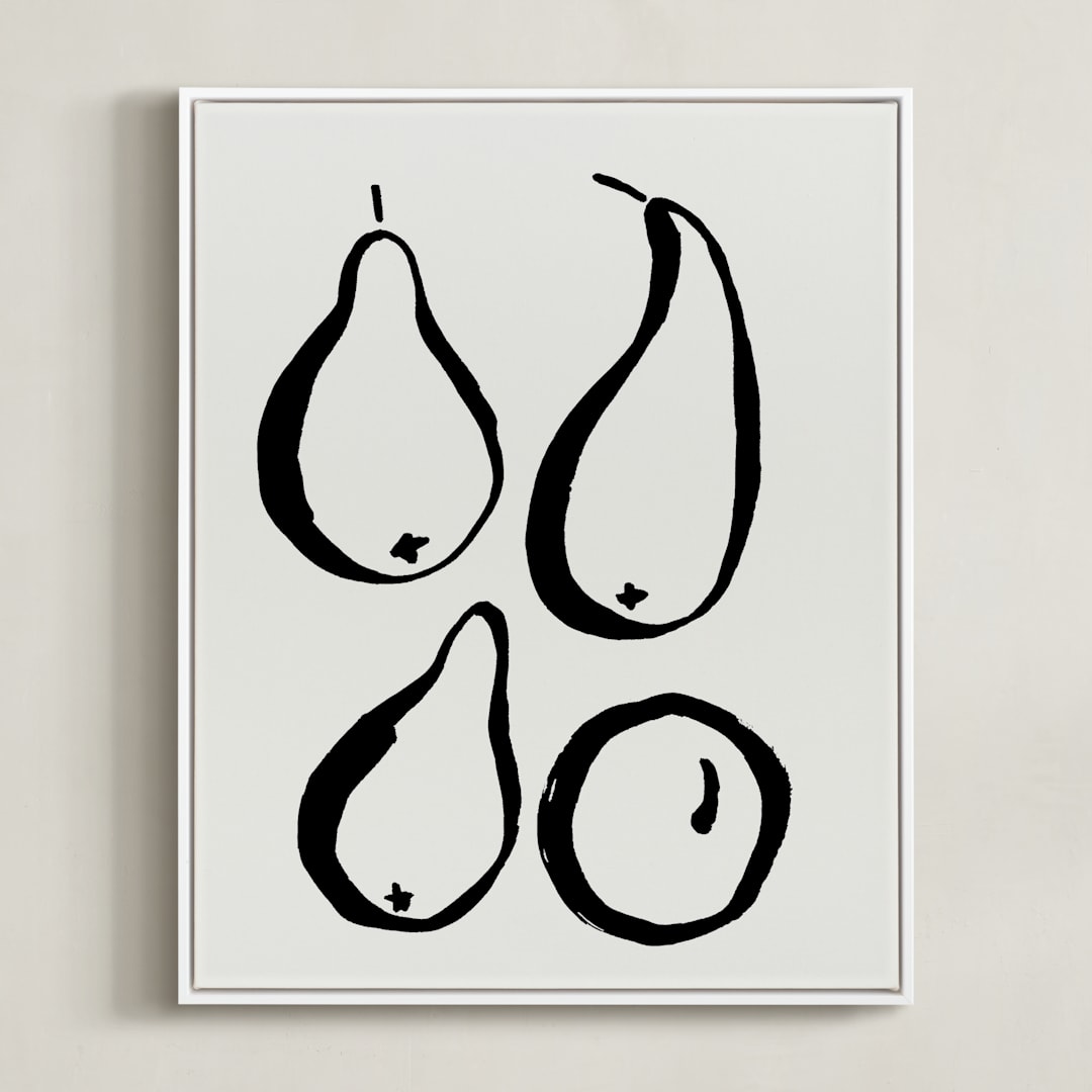 "Still-life with four pears" - Art Print in Black and Off-white by Sonya Percival - Framed Canvas
