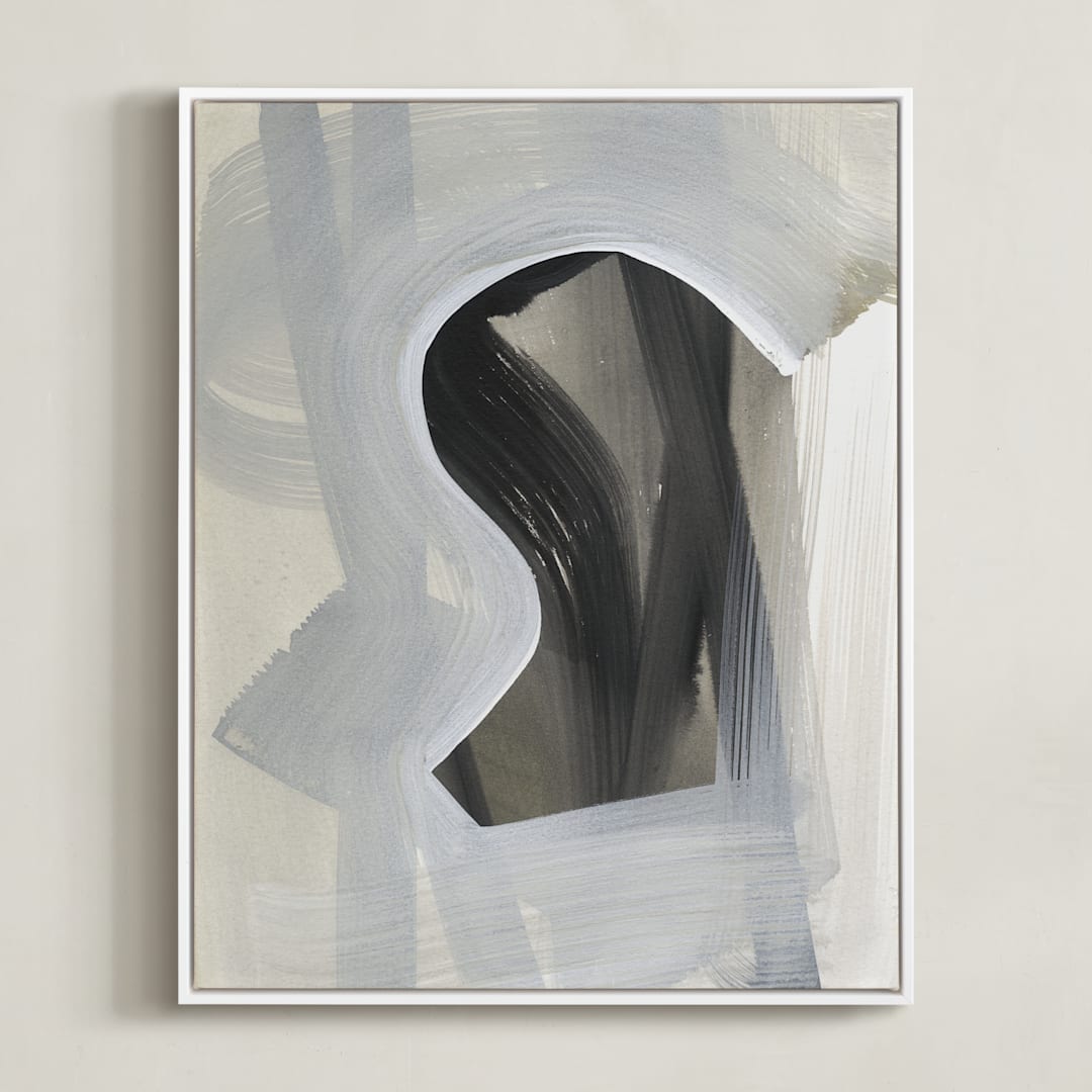 "Atmosphere" - Art Print in khaki and Off White by Angela Simeone - Framed Canvas