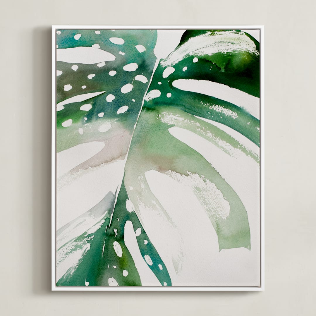 "Begonia Monsteras" - Art Print in Monstera Green by jinseikou - Framed Canvas