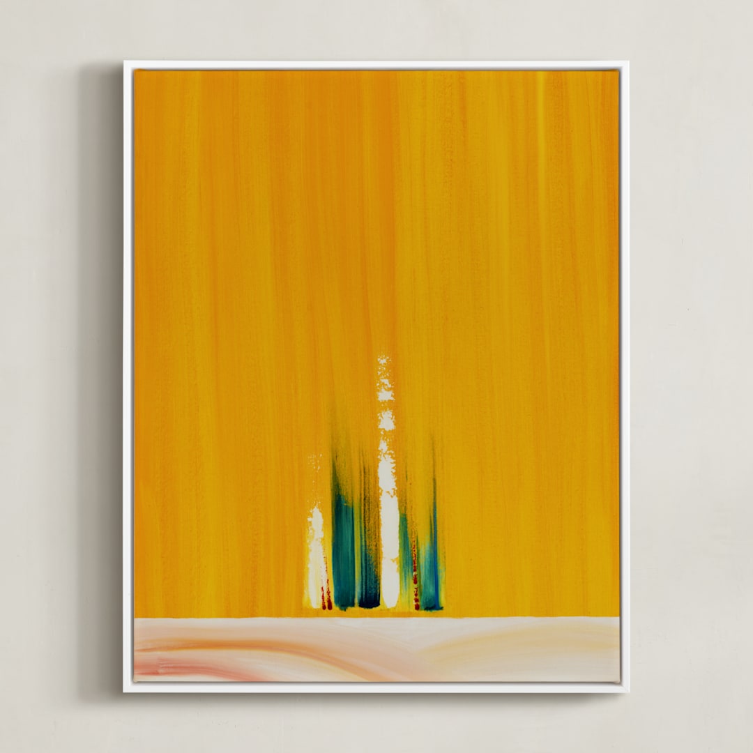 "Emerging" - Art Print in Orange Yellow by Jennifer Spencer - Framed Canvas