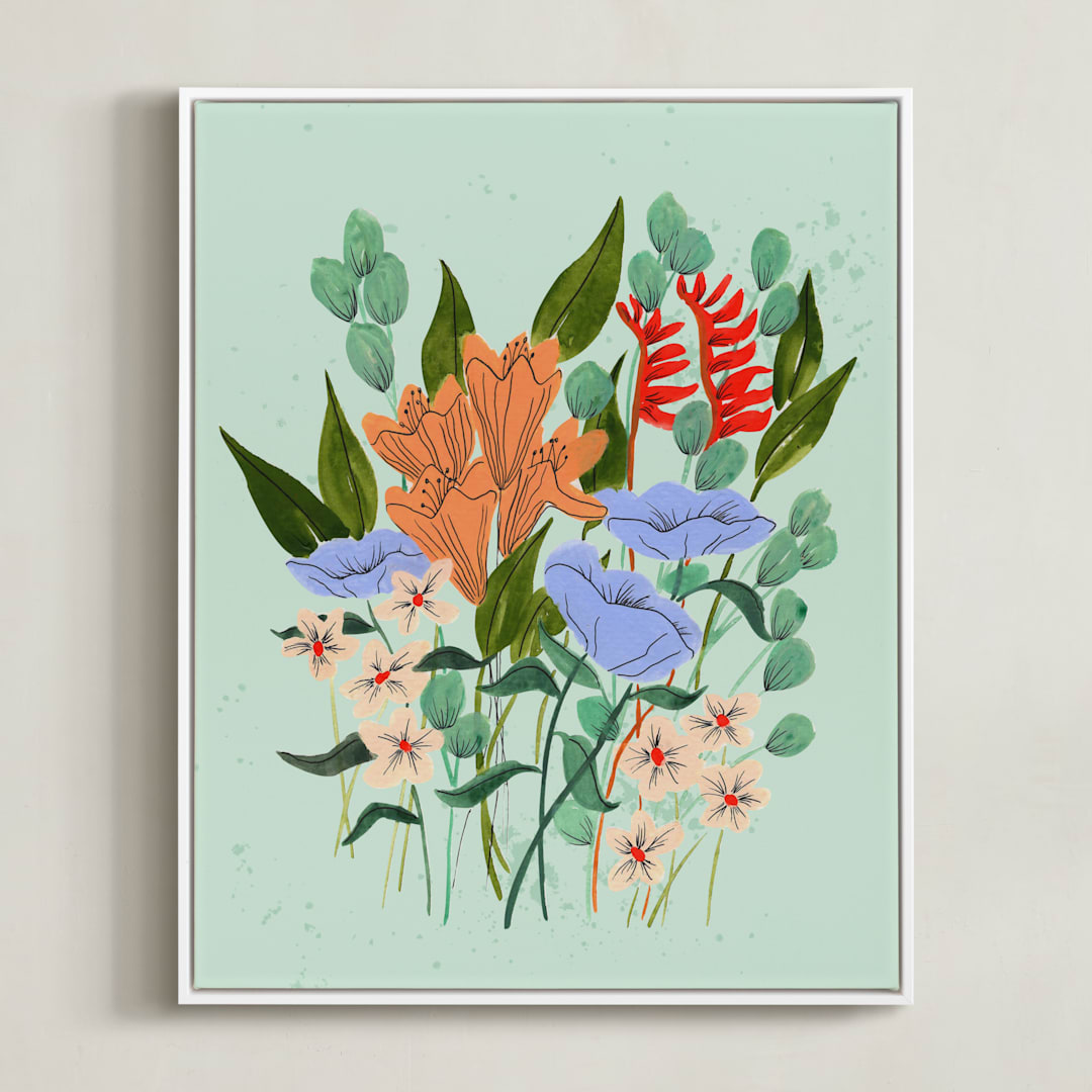 "Aerial" - Art Print in seafoam by Peggy Dean - Framed Canvas