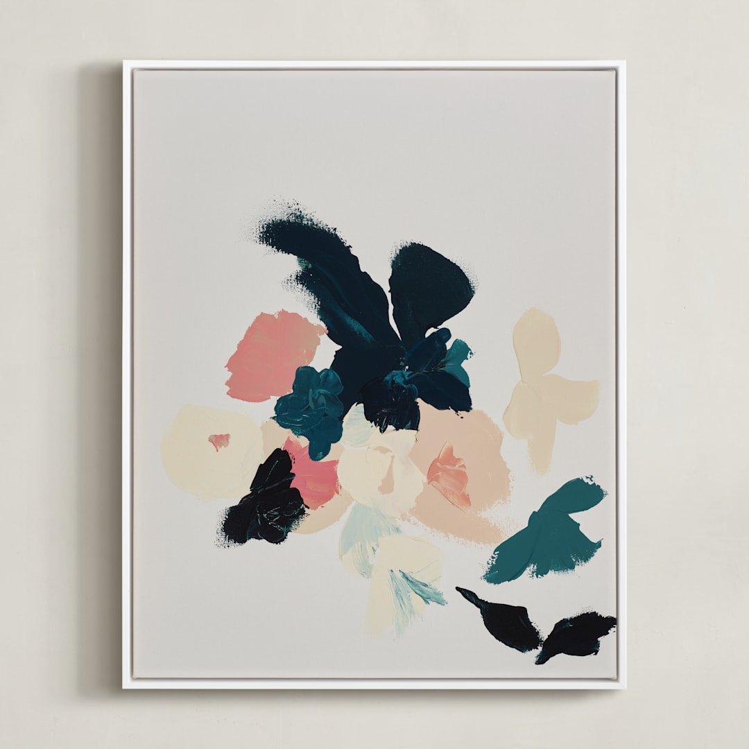 "Abstract Botanical Floral" - Art Print in coral pink by Caryn Owen - Framed Canvas