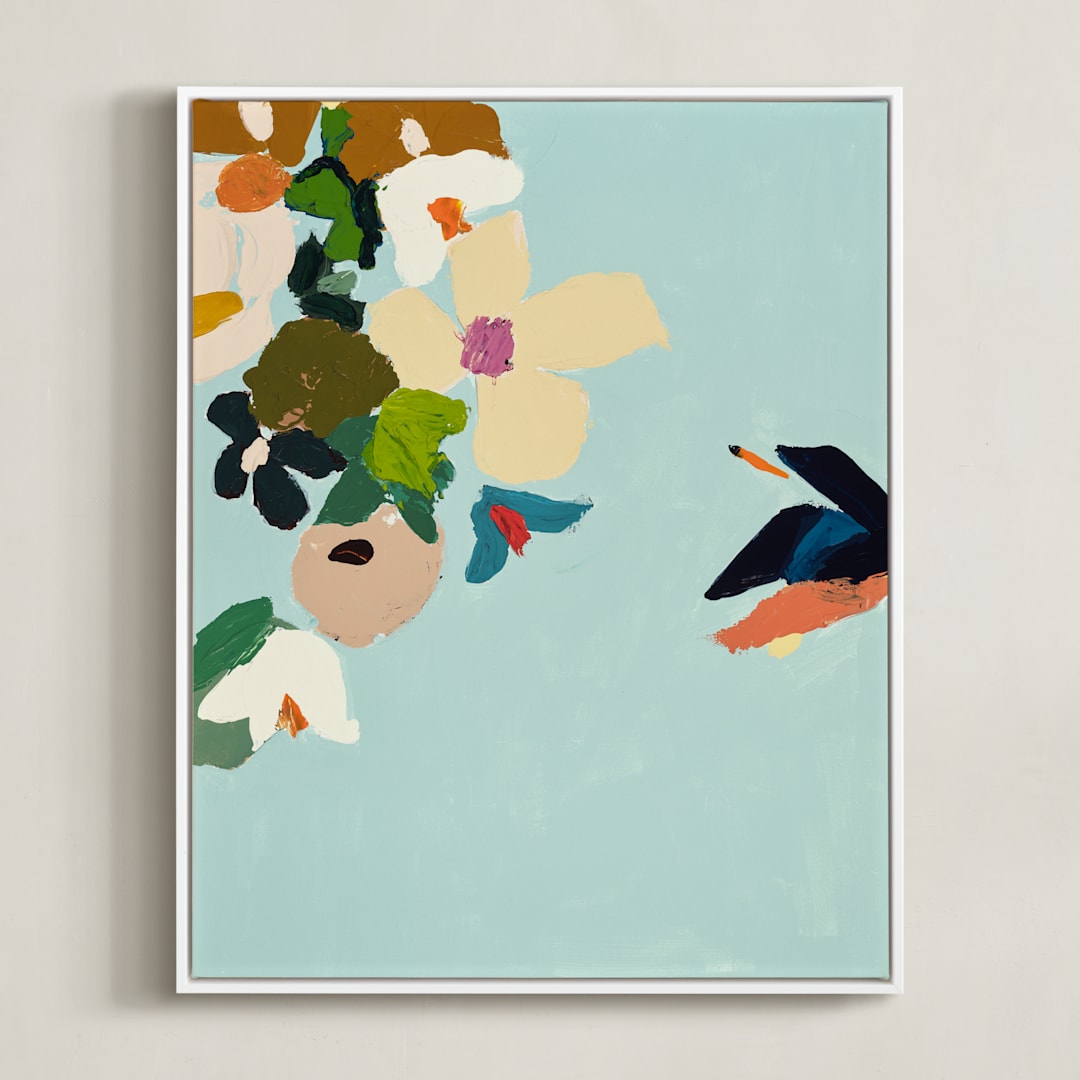 "Bird of Paradise Diptych I" - Art Print in Turquoise by Caryn Owen - Framed Canvas