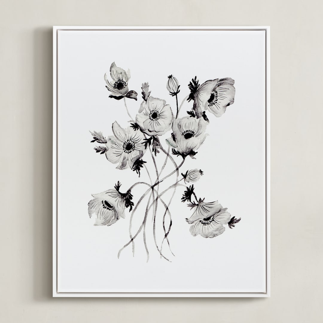 "Greyscale Poppies" - Art Print in greyscale by Shannon Kirsten - Framed Canvas