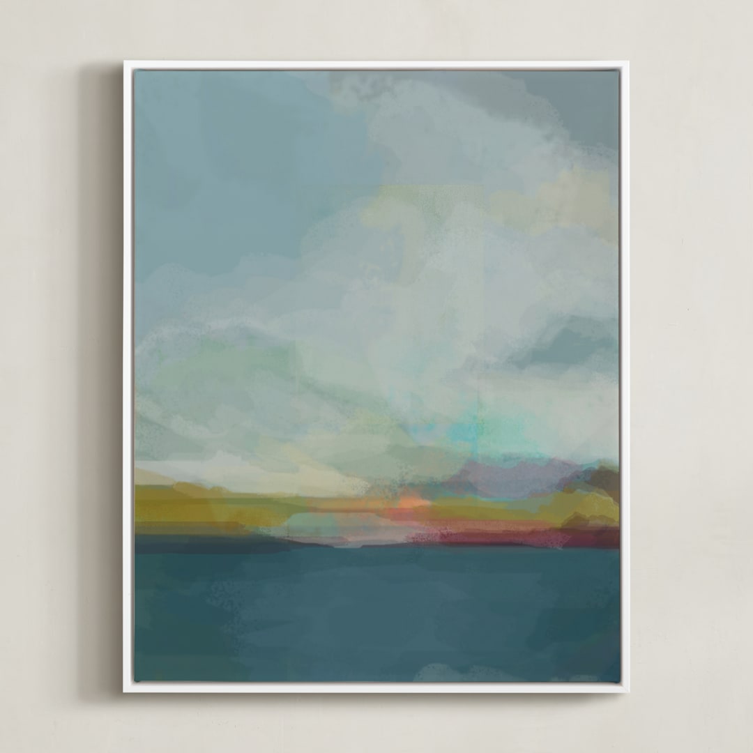 "Morning Walk" - Art Print in Morning Blue by AlisonJerry - Framed Canvas