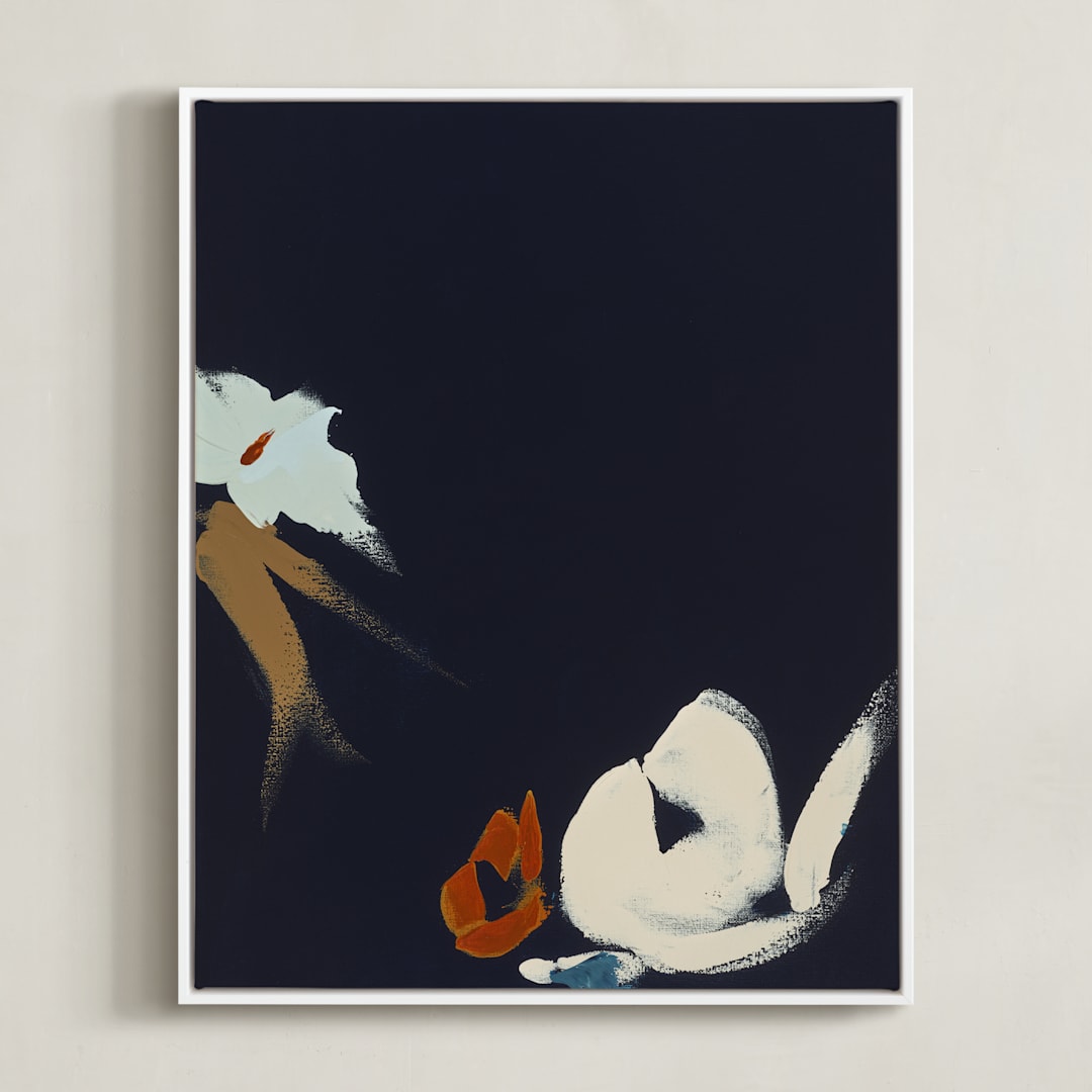 "Abstract Botanical Navy Shadows #1" - Art Print in dark navy blue by Caryn Owen - Framed Canvas