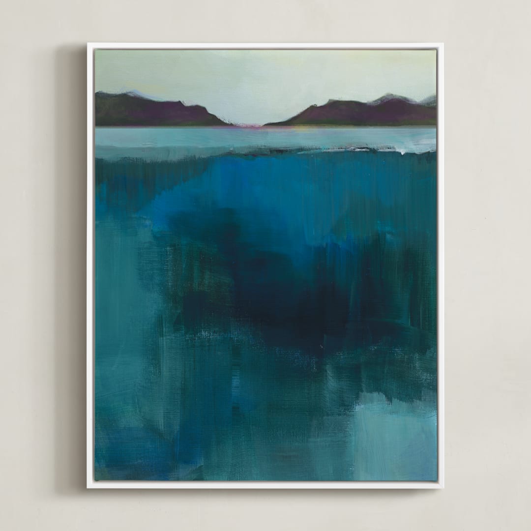 "Waterfall Crossing" - Art Print in Waterfall Blue by AlisonJerry - Framed Canvas