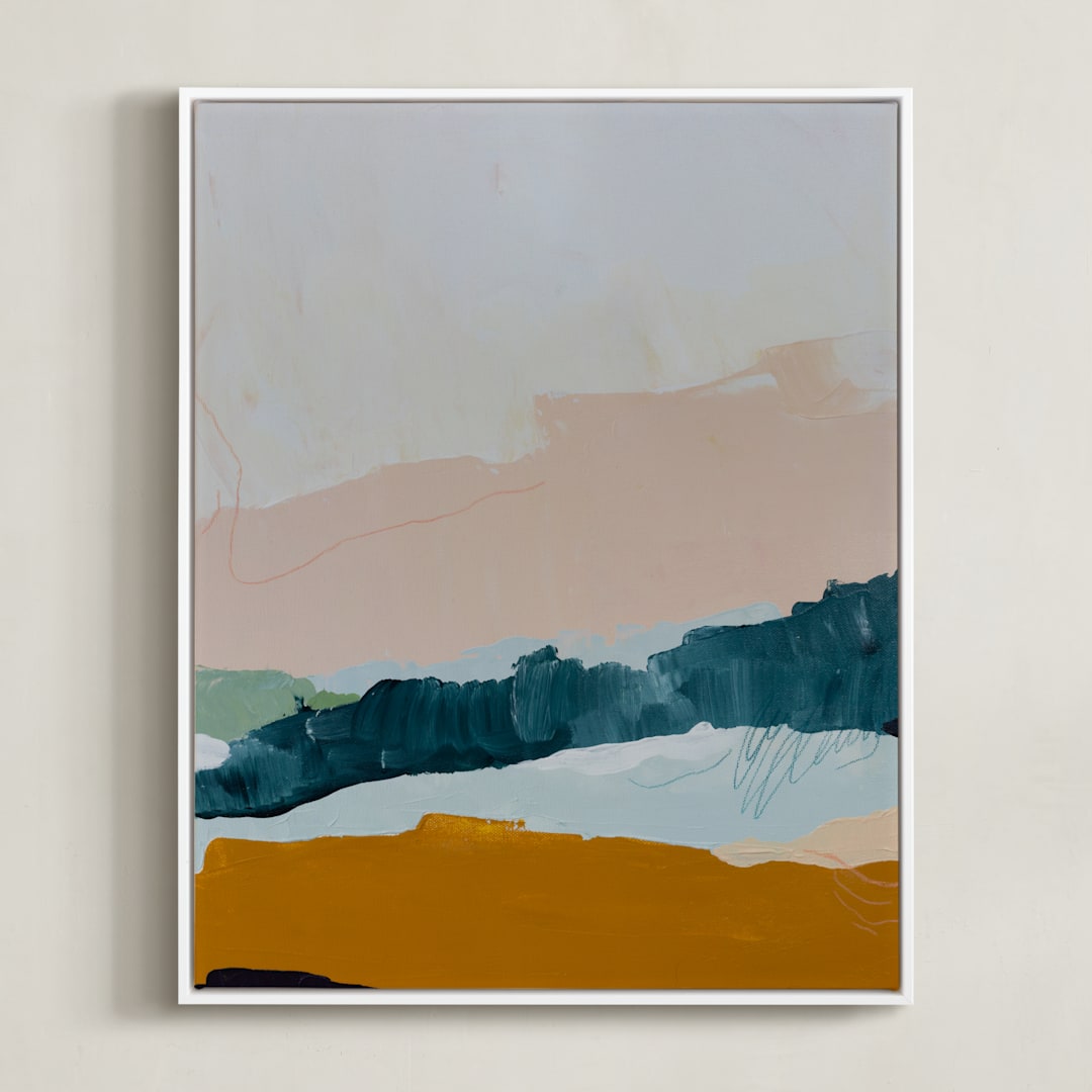 "Moving Mountains I" - Art Print in River Blue by Kayla King - Framed Canvas