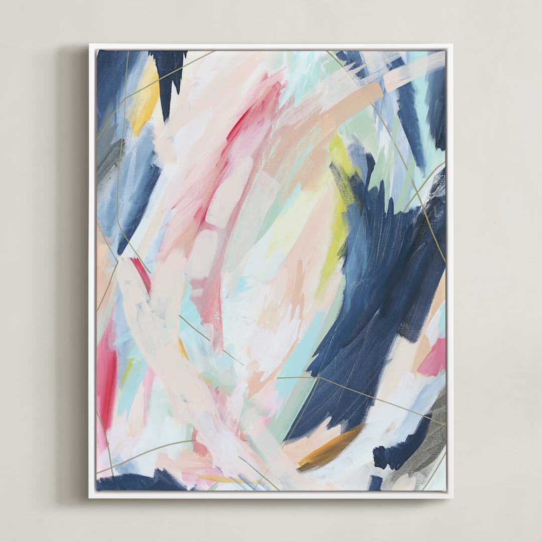 "Worry Lines" - Art Print in Soft Coral by Katie Schermbeck - Framed Canvas