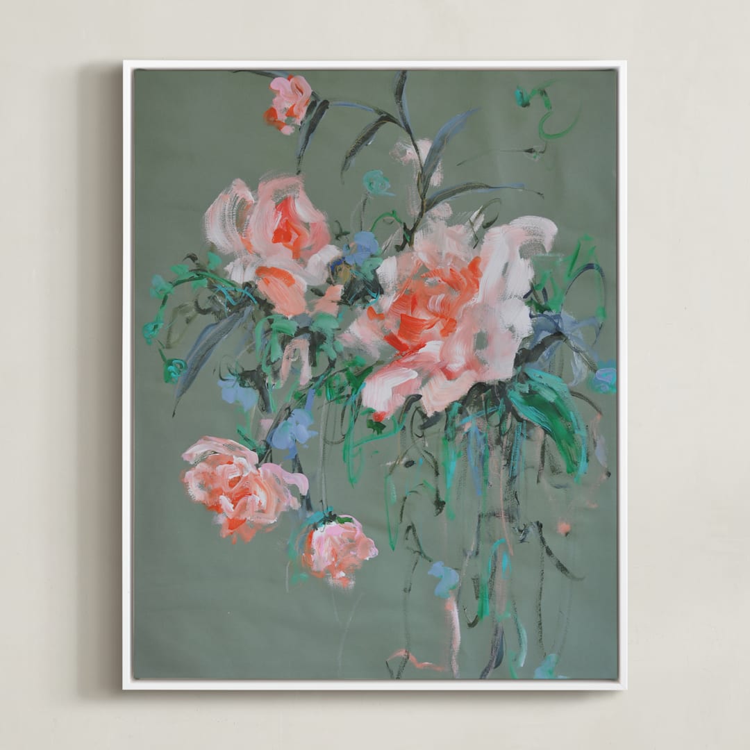 "Arrangement in Rose & Teal" - Art Print in Rose by Sonal Nathwani - Framed Canvas