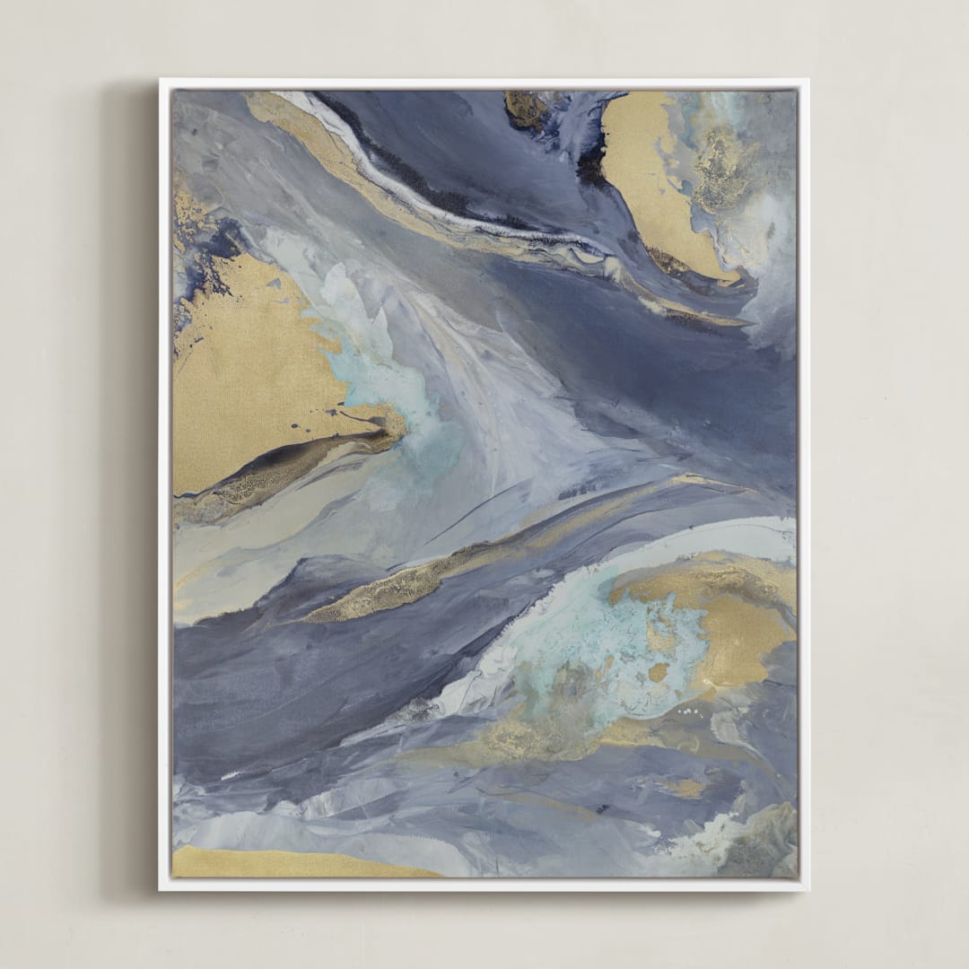 "Cascading Light" - Art Print in Indigo by Julia Contacessi - Framed Canvas