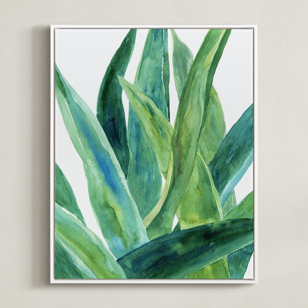 "Tropical plants I" - Art Print in Evergreen by Alexandra Dzh - Framed Canvas