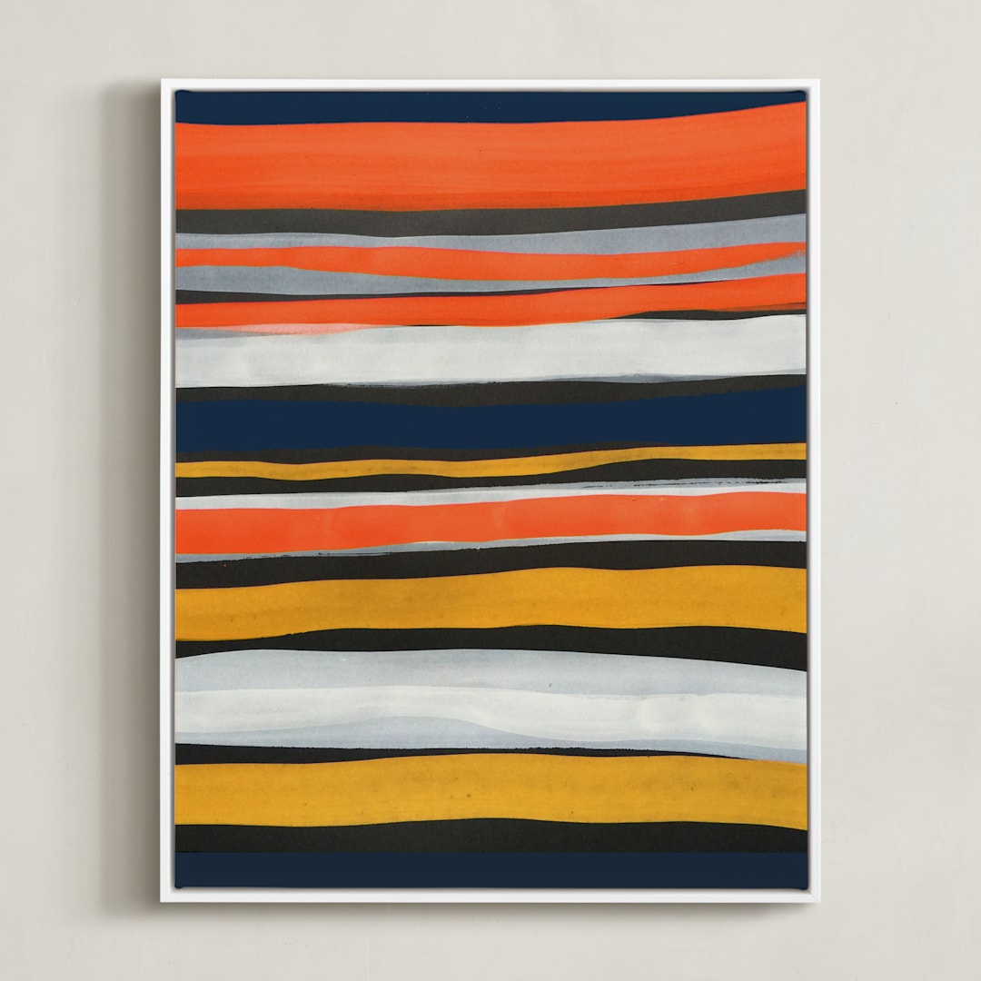 "Bands of Sun, Sand and Sky" - Art Print in Sunflower Yellow by Deborah Velasquez - Framed Canvas