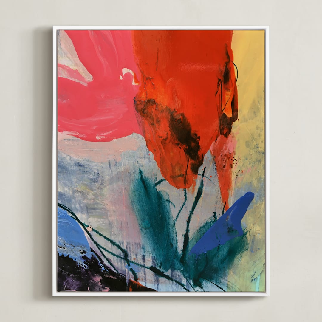 "Flower Water Vase" - Art Print in red rose by gloria blatt - Framed Canvas