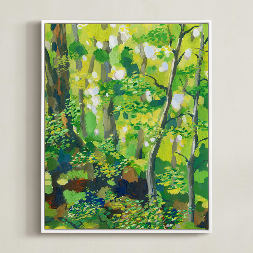 "Green forest" - Art Print in Apple green by Alexandra Dzh - Framed Canvas