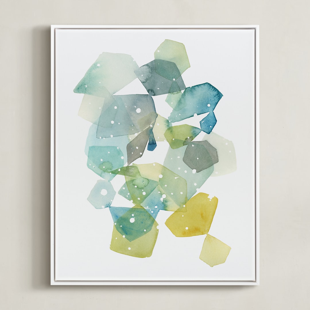 "Hexagon with Dots in Blue" - Art Print in Turquoise by Yao Cheng Design - Framed Canvas