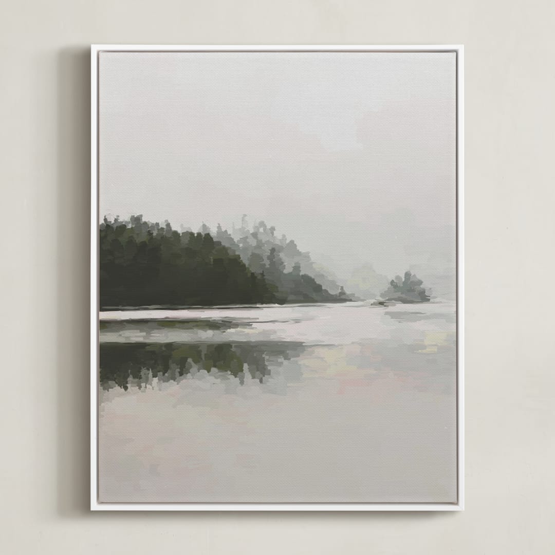 "LakeView II" - Art Print in Misty Grey by Amy Hall - Framed Canvas
