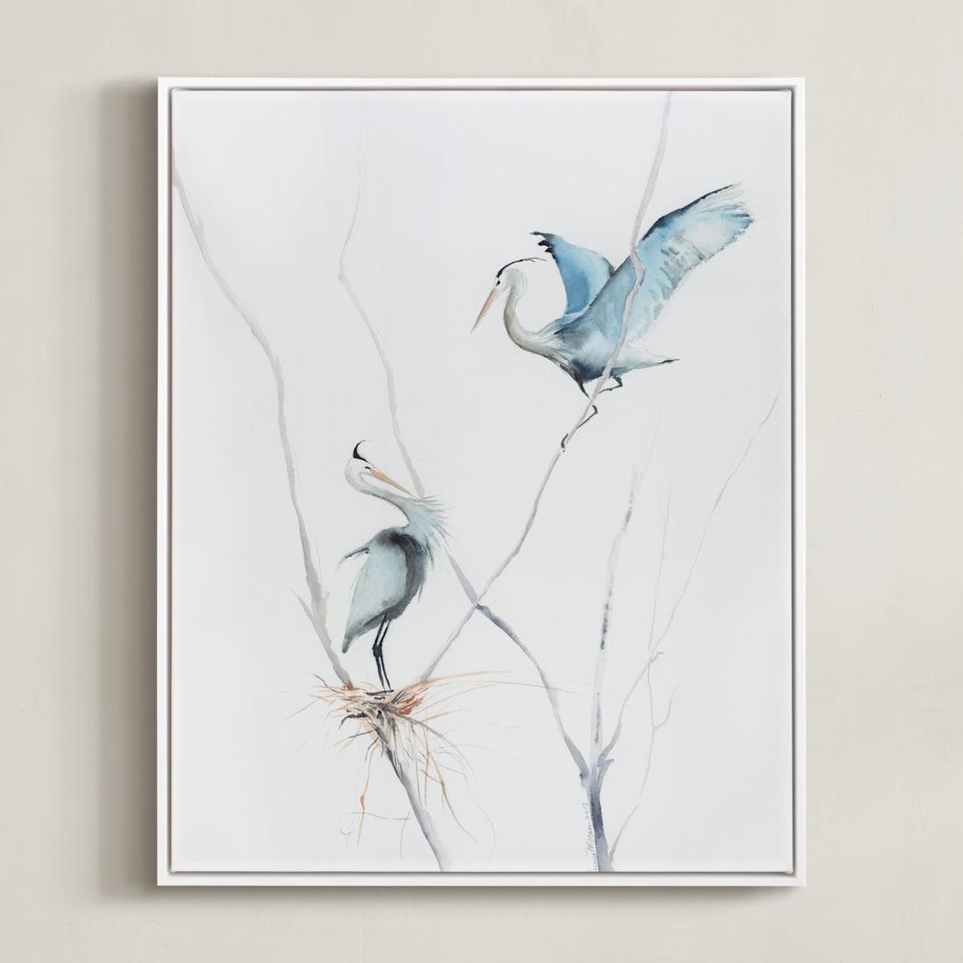 "heron's nest" - Art Print in Heron Blue by Annie Moran - Framed Canvas
