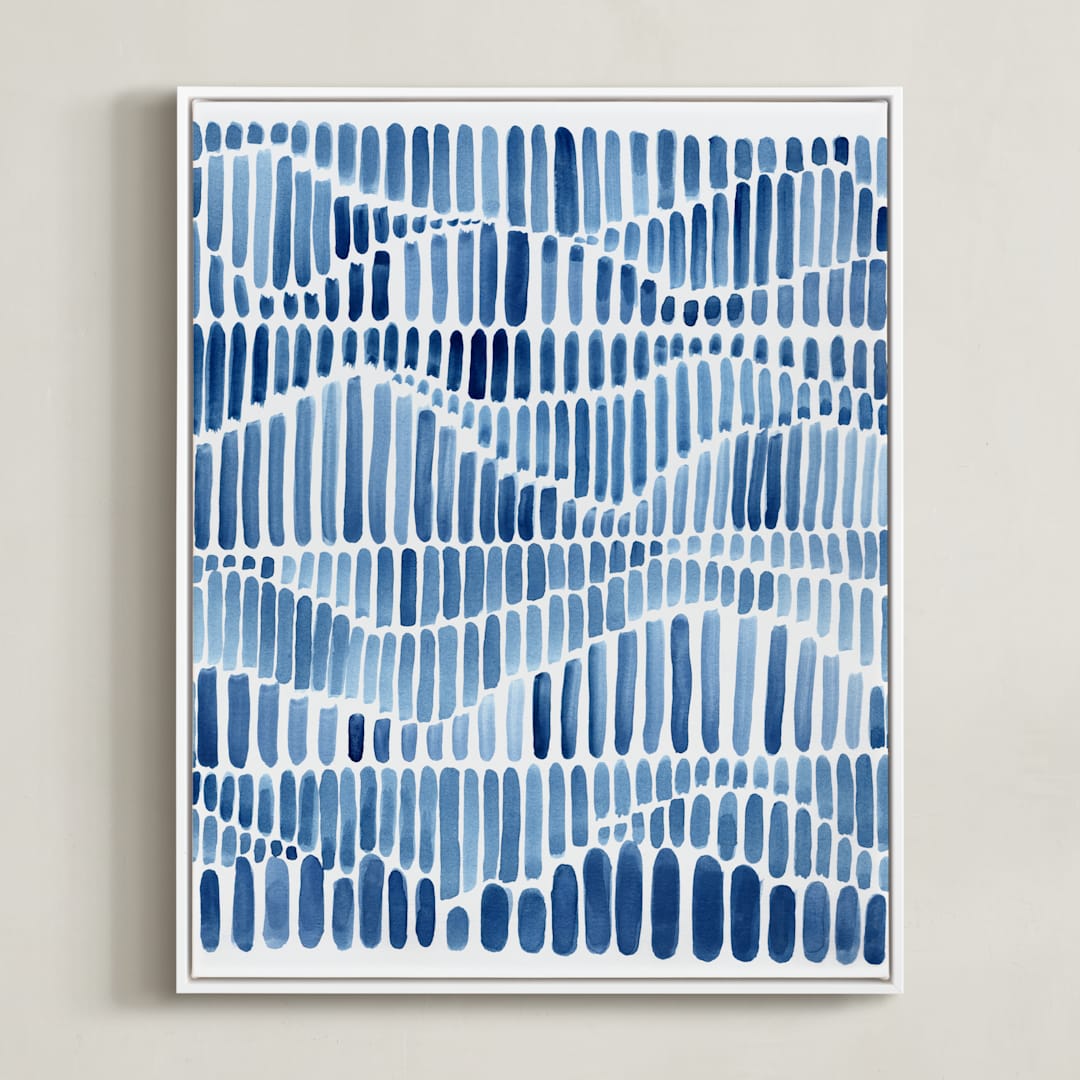 "Indigo Rhythm" - Art Print in White by Kristi Caterson - Framed Canvas