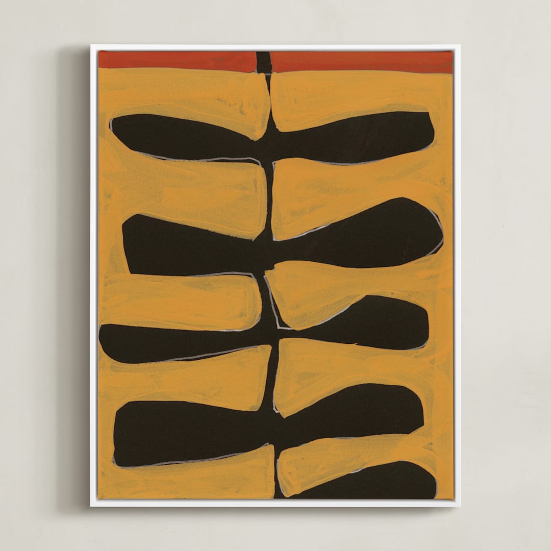 "Leaves and a Stem" - Art Print in orange by Deborah Velasquez - Framed Canvas