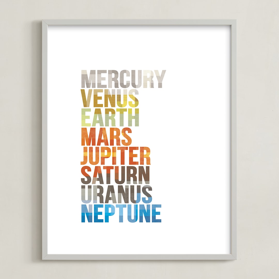 "Solar System Words" - Art Print in Rust Orange by Robert and Stella - Framed