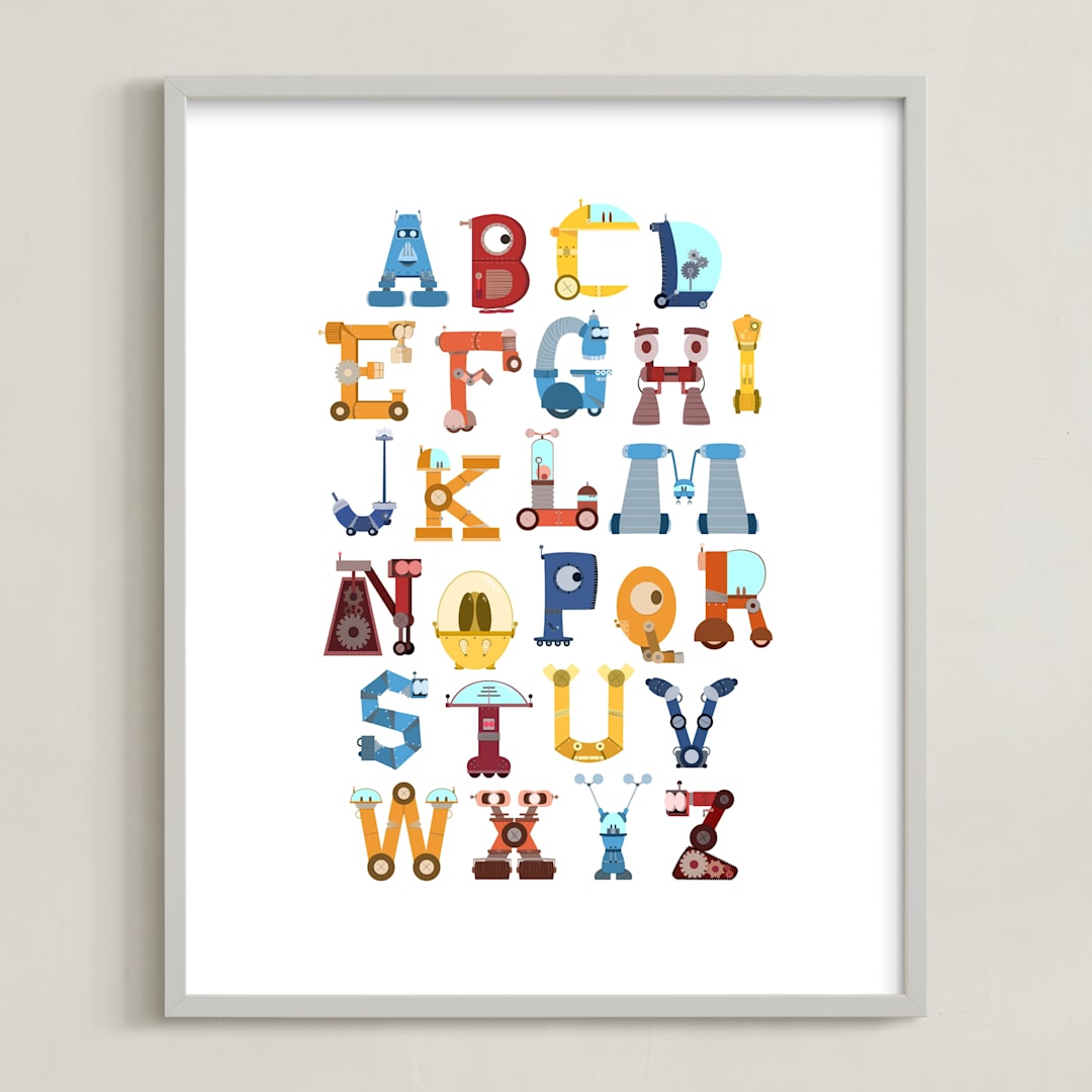 "Robot Alphabet" - Art Print in Primary by Joseph Apel - Framed