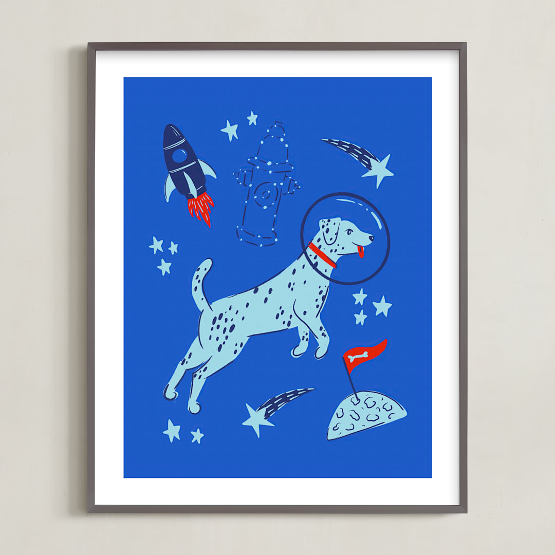 "Space Pup" - Art Print in Celestial by Kristin Mastoras - Framed
