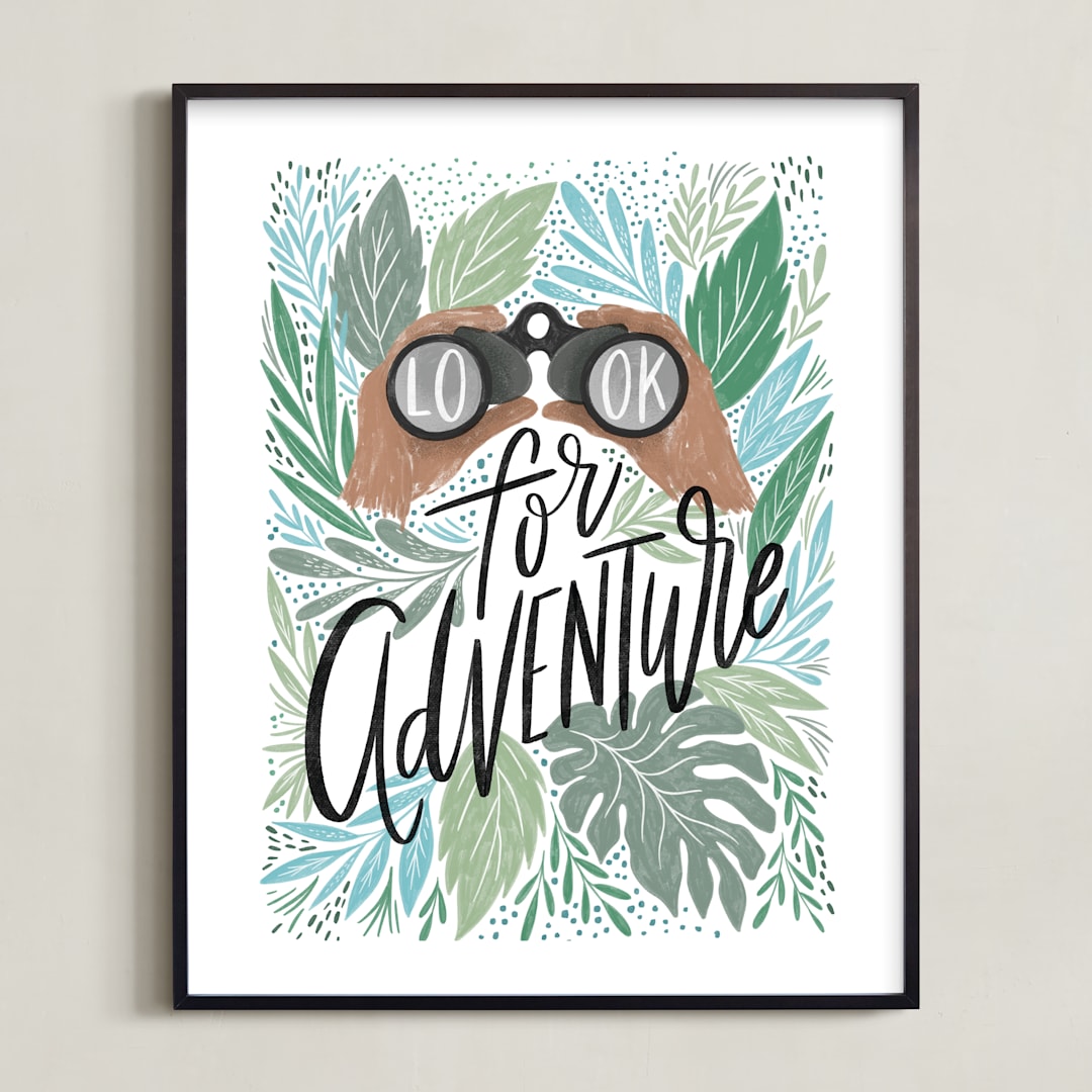 "Look for Adventure" - Art Print in Cool Greens by Alethea and Ruth - Framed