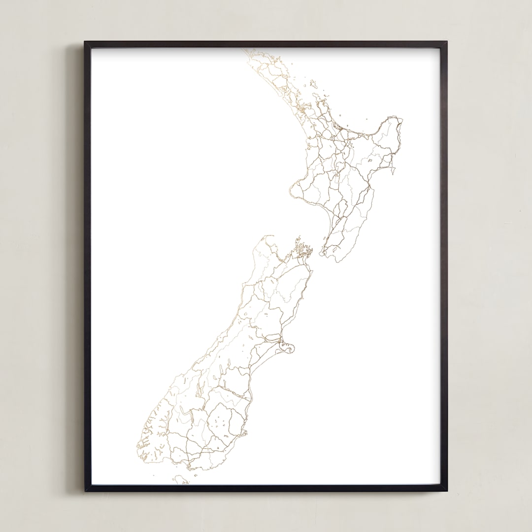 "New Zealand Map" - Art Print in Golden Bay by Angelene - Framed