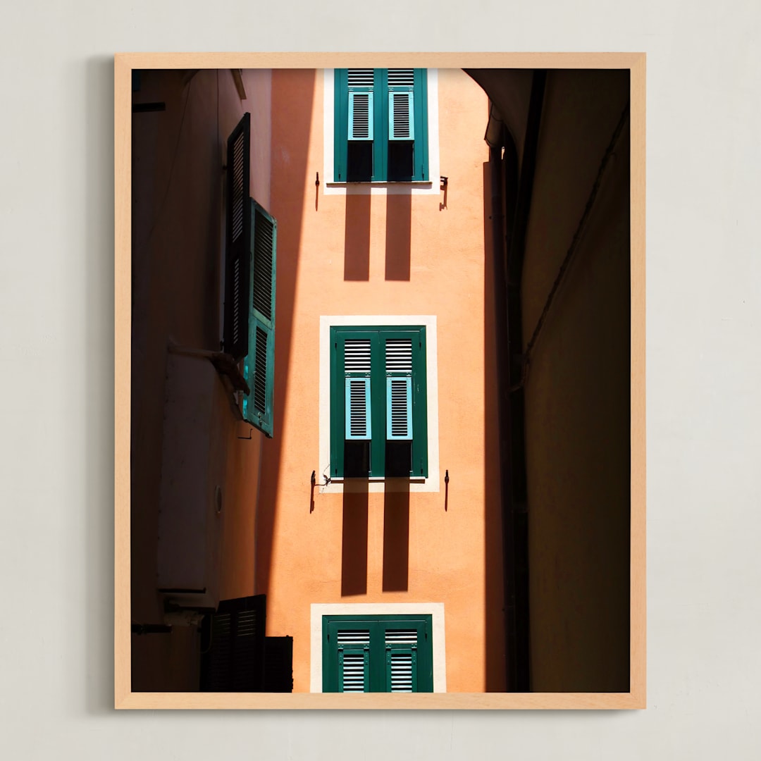"Shutters" - Art Print in Orange & Green by Paul Berthelot - Framed
