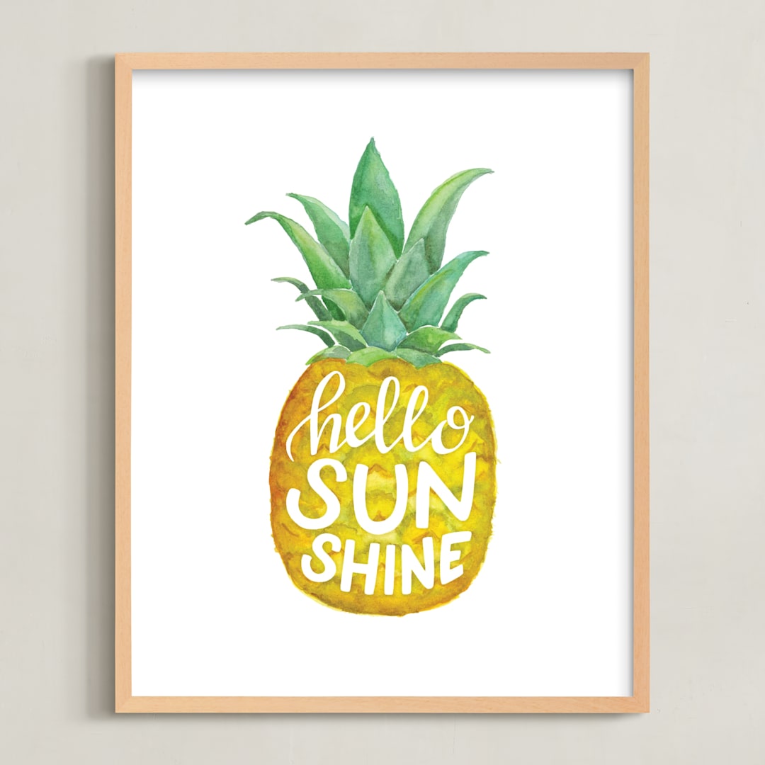 "Sunshine Pineapple" - Art Print in Pineapple Yellow by Stardust Design Studio - Framed