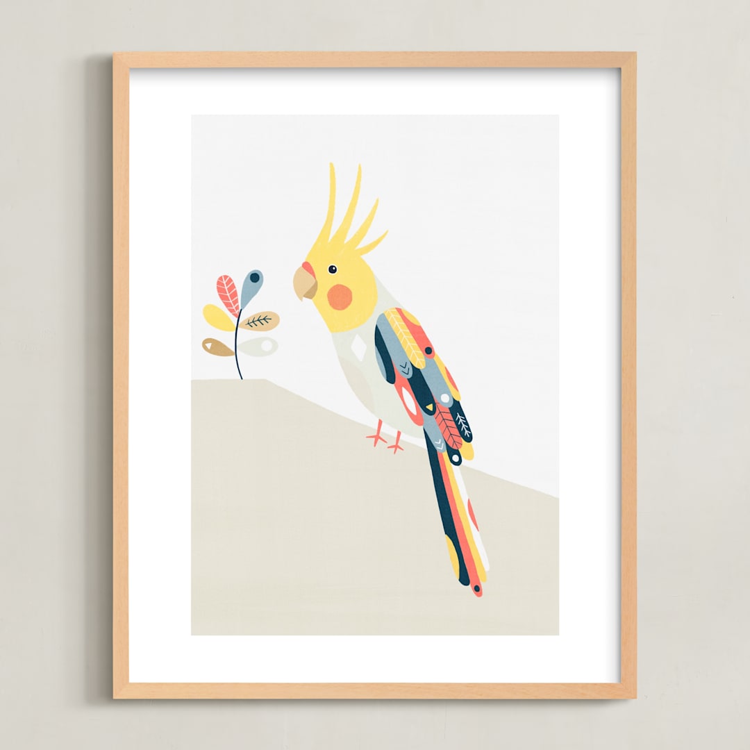 "Cockatiel geometry" - Art Print in Cockatiel yellow by Tati Abaurre - Framed