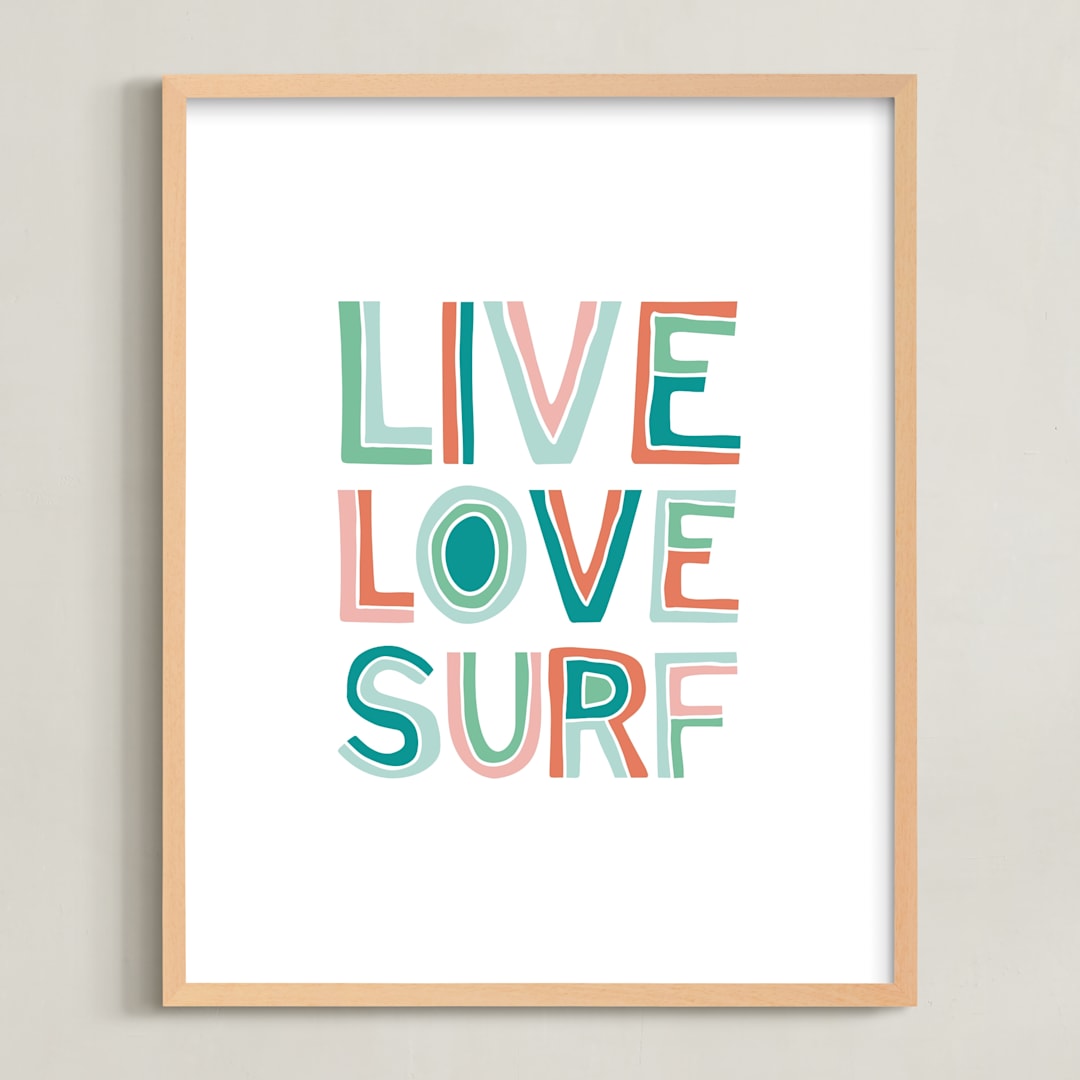 "Live Love Surf" - Art Print in Seaweed by Chasity Smith - Framed