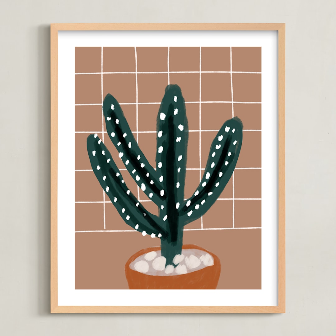 "cactus plant" - Art Print in mud by Cass Loh - Framed