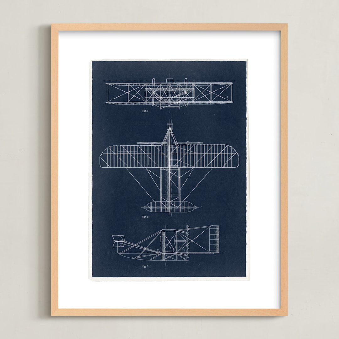"Plane diagram" - Art Print in Navy by Robert and Stella - Framed