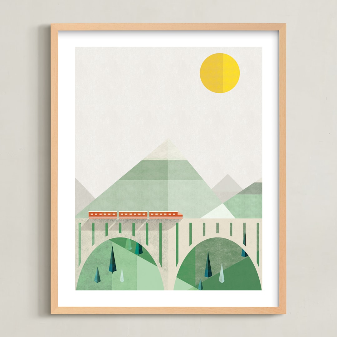 "Train Voyage" - Art Print in Burnt Sienna by Robert and Stella - Framed