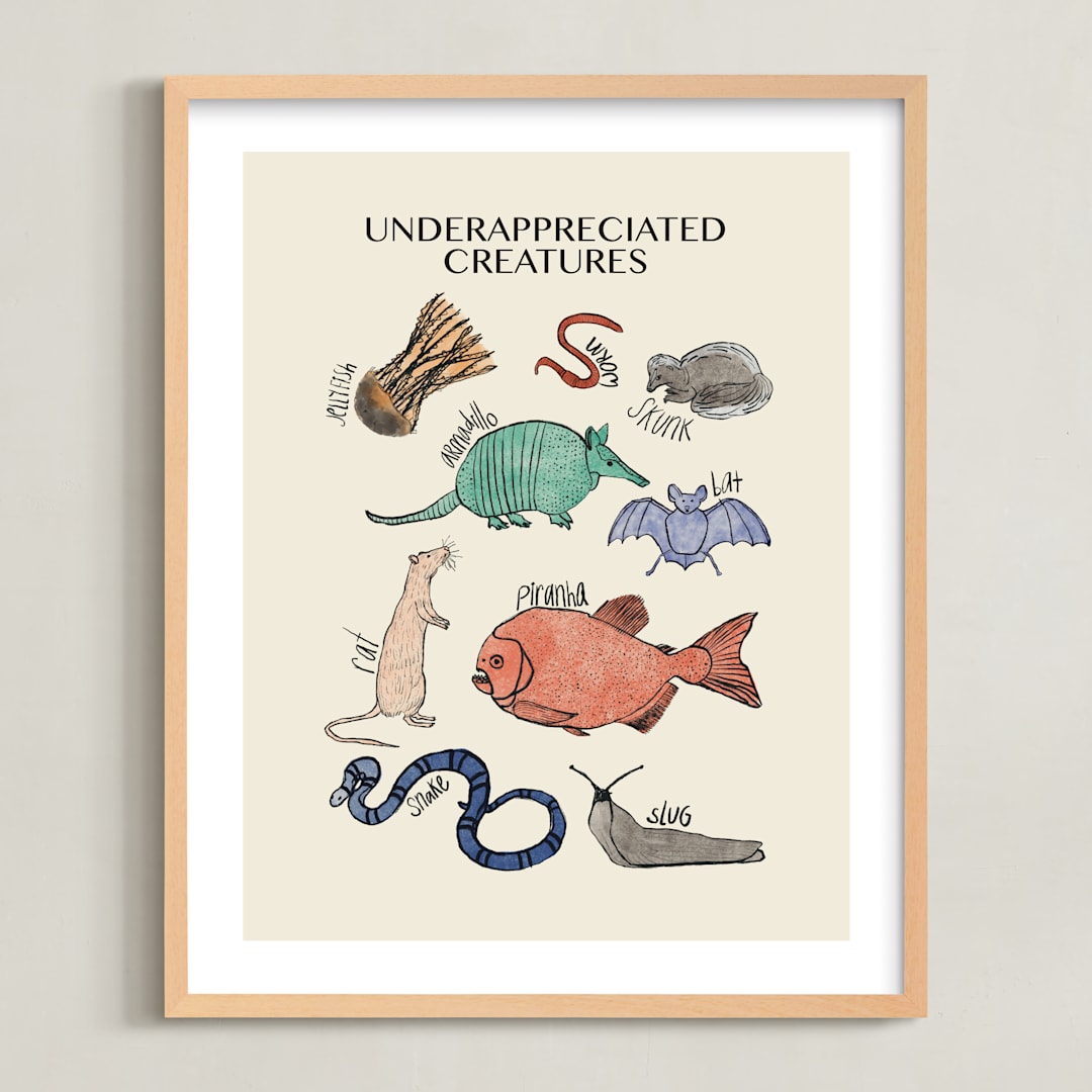 "Underappreciated Creatures" - Art Print in Turquoise Sea Green by Kellie Dykast - Framed