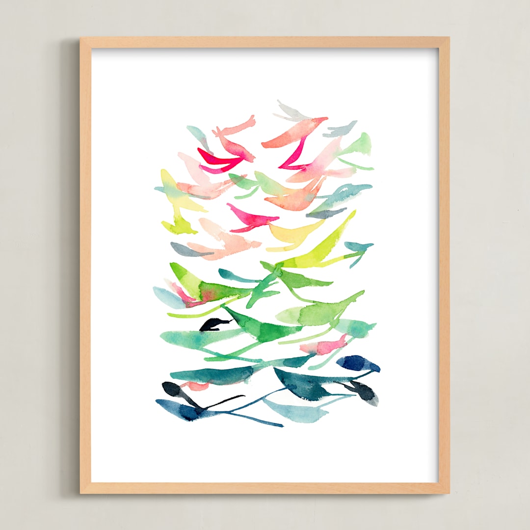"Spring is in the Air" - Art Print in Spring Green by Jean Choe Art and Design - Framed