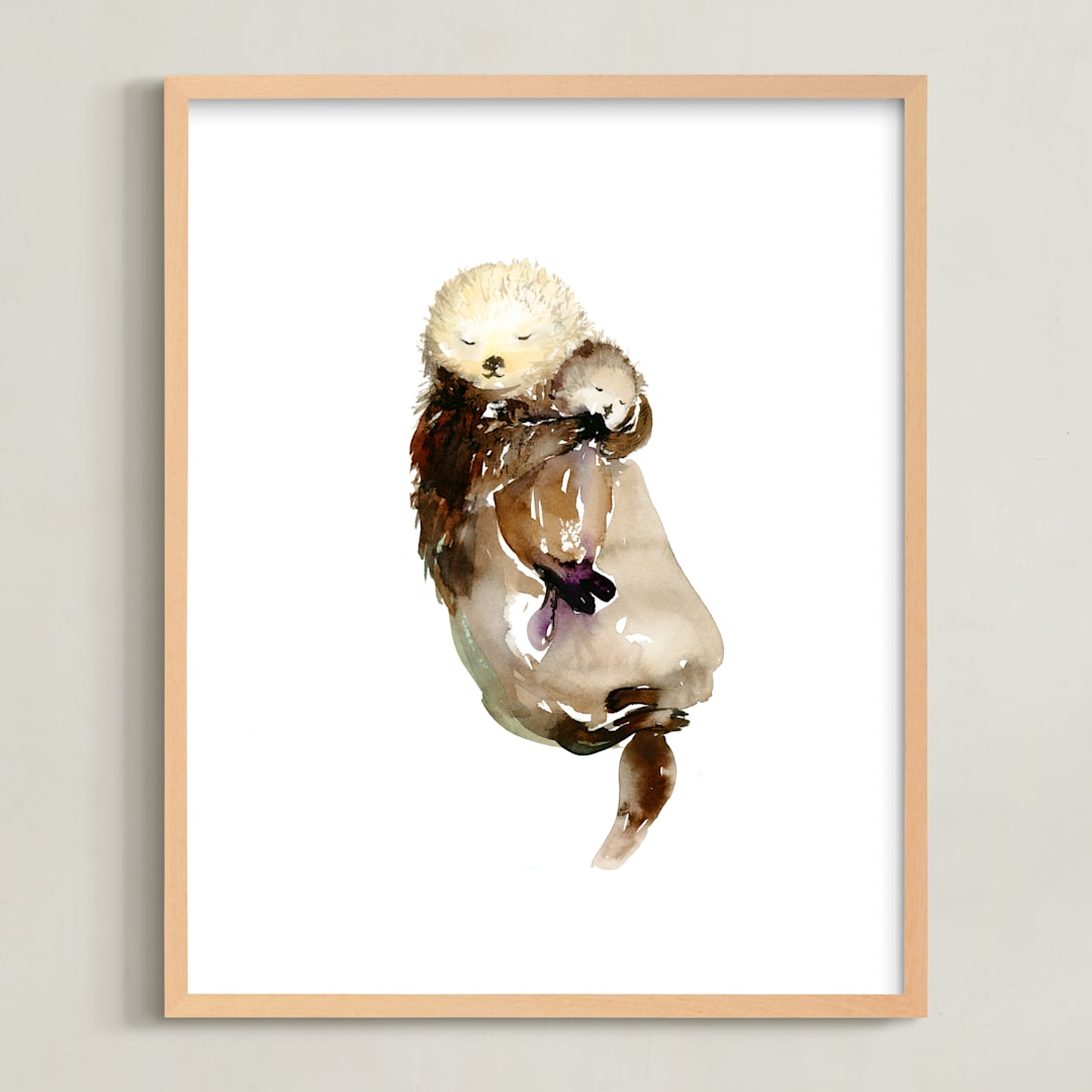 "Mommy Is My World" - Art Print in Otter Brown by Jean Choe Art and Design - Framed