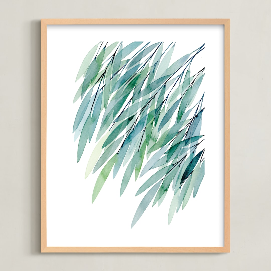 "Turquoise Rustling Leaves No. 1" - Art Print in Turquoise Green by Priscilla Lee - Framed